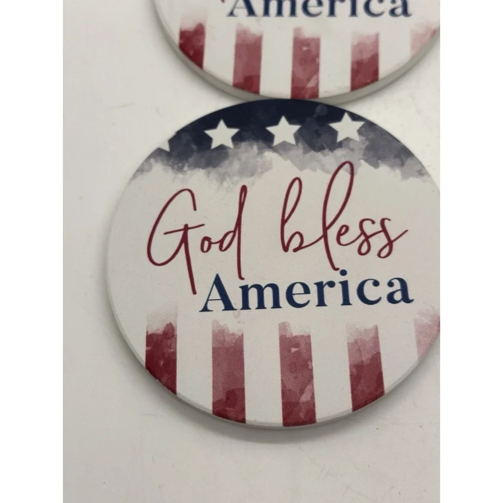 God Bless America Coasters Set of 4 Cork Backed Patriotic Made in USA